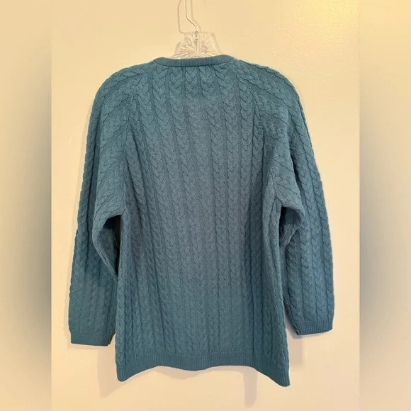 Vintage College Point Medium Cardigan Blue Crewneck Cable Knit Acrylic Classic - Picture 7 of 12